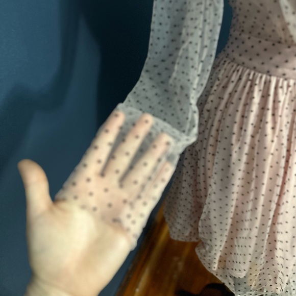 Pink Polkadot Plunge V Front Long Sleeve Mini Dress - Picture 4 of 10